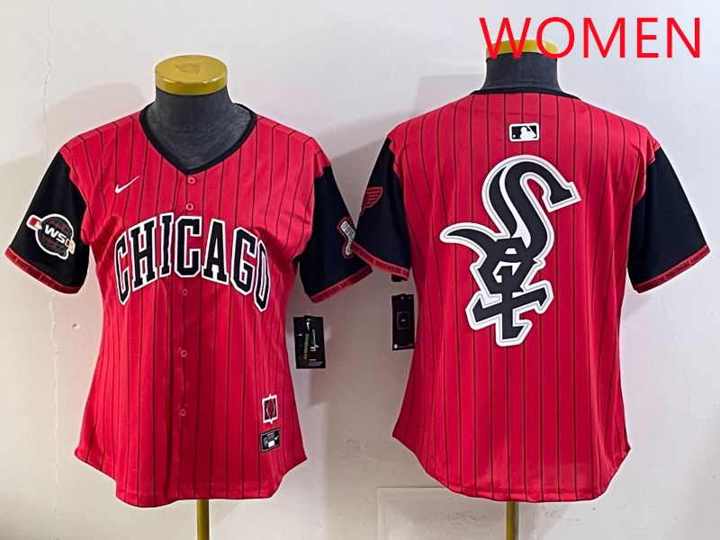 Women Chicago White Sox Blank Red Stripe Joint Name Nike 2025 MLB Jersey style 23